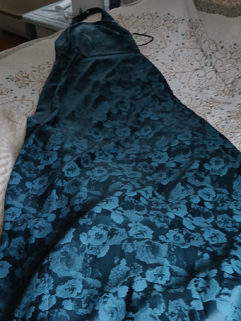 Lulu's Teal Floral Backless Halter Dress